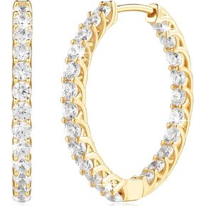ELEBEST 14K الذهب هوب أقراط الذهب أقراط الماس مع تألق مكعب زركونيا الأطواق أقراط للنساء هوب أقراط الذهب والمجوهرات 25mm in Kuwait