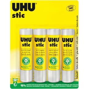 UHU stic, Glue Stick Without Solvent 4 x 40 g Blister, White
