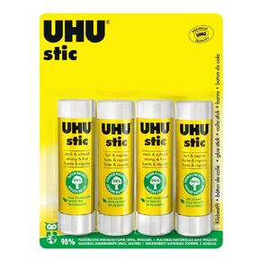UHU stic, Glue Stick Without Solvent 4 x 40 g Blister, White