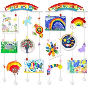 عرض فني للأطفال من Garybank بدون حفر لاصق للجدار، عرض عمل فني للأطفال لحرف رسومات الأطفال، انظر إلى ما صنعته من الخشب مع 32 مشبكًا لديكور غرفة نوم الفتيات (عبوتان) in Kuwait