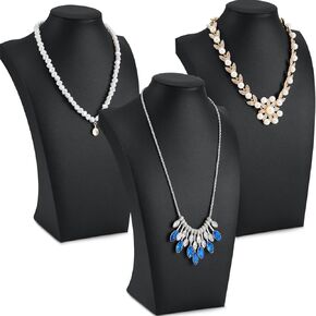 Kigley 3 Pcs Black Leather Jewelry Display Bust Necklace Display Stand Necklace Mannequin Holder Stands Necklace Bust Jewelry Display for Selling Trade Shows Props Jewelry Holder(Black)
