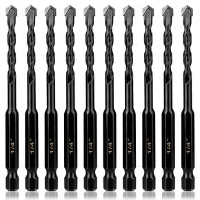 10Pcs Masonry Drill Bits Kit for Concrete, Stone, Carbide Drill Bit Set for Glass, Brick, Tile, Plastic, Ceramic and Wood Size 5/32 to 1/2 inch