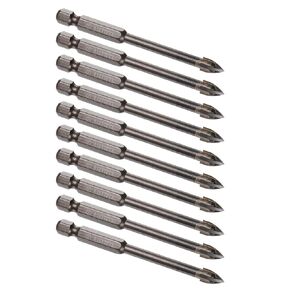 Kozelo 10pcs Titanium Masonry Drill Bit - [6mm x 78mm] Triangle Drill Bit with Hex Shank for Mirror and Ceramic Tile Use, Cross Arrow Design