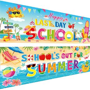 Harloon 2 Pcs School's out for Summer Banner 13.8x38.6 Inch Happy Last Day of School Welcome Banner Classroom Summer Pool Party Decor for School Classroom Summer Vacation Party Celebration Decor