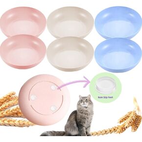 6-Pack Cat Food Bowl with Non Slip Feet, Whisker Fatigue Cat Dishes for Food, Shallow Kitten Bowls Set for Indoor Cats, 5.5" Flat Cat Plates for Wet Food