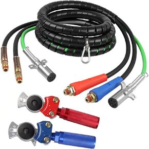 Salem Auto Parts 15FT Semi Truck Air Line Kit with Glad Handle Grips, 3 in 1 ABS & Power 7 Way Air Hose Wrap Set Electrical Cable for Semi Truck Trailer Tractor (15')