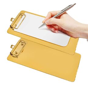 2-Pack Stainless Steel Menu Holders Gold Check Presenters for Restaurants Metal File Clipboard Server Books Clip Board for Waitress Restaurant School Bars, Hotels (8.3 * 4inch)