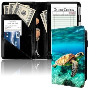 Server Books for Waitress 5 X 7.7 Inch,BFDHGQZC PU Leather Waiter Books with Zipper and Check Book Holder Money Pocket Personal Organizer Wallet Fit Server Aprons,Gorgeous Mushrooms