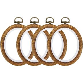 Semetall 4pcs Oval Embroidery Hoops 2.36"x2.95" Inch Imitation Wood Embroidery Display Frame Mini Cross Stitch Hoop for Fabric Embroidery and Christmas Decoration
