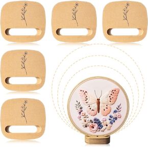 Juexica 5 Pcs Embroidery Hoop Holder Wooden Base Holder Hidden Screw Design DIY Embroidery Hoop Display Holder Wooden Embroidery Hoop Display Stand for Embroidery Cross Stitch Hoop Accessories Decor
