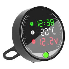 LED Motorcycle Modified Voltmeter Ambient Temperature Meter Chronograph 9‑24V Universal Motorcycle Instrument Voltmeter LED Voltage Ambient Temperature Digital Display Gauge Modification Volt Car with