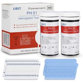 URIT 50 شريط اختبار الهيموجلوبين مع 50 وخز (مقياس الاختبار غير متضمن)، شرائط اختبار الهيموجلوبين لجهاز قياس الهيموجلوبين URIT فقط. in Kuwait