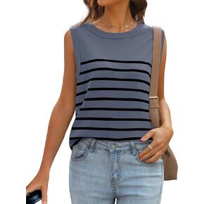 MIROL Women's Sleeveless Striped Tank Tops 2024 Summer Crewneck T-Shirts Basic Knit Casual Loose Blouse