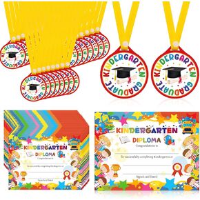 24Pcs Preschool Kindergarten Graduation Award Medals and Certificates for Kids, Preschool Kindergarten Graduation Diploma and Medals Pre-K Kindergarten Grad Ceremony Gift Party Favor Supplies