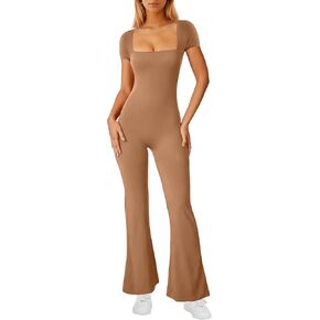 قطعة واحدة من بذلات مضيئة للنساء برقبة مربعة وبنطلون واسع الساق وطول كامل قابل للتمدد in Kuwait