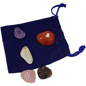 أحجار للقلق والاكتئاب - الكوارتز الوردي، الجمشت، السترين، الكوارتز الدخاني والعقيق - حقيبة حجر كريستال أصلية in Kuwait