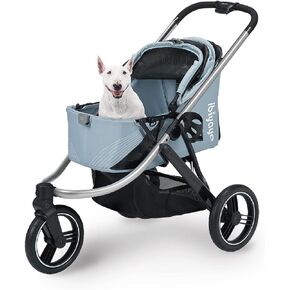 ibiyaya - The Beast Dog Stroller for All-Terrain Jogging - Small and Medium Dog and Cat Stroller, 3 Wheel Dog Carrier with Double Breaks, Zipperless Design, and Spacious Storage - Gray