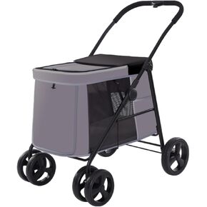 Dog Stroller for Large Dogs, Large Pet Stroller for Medium Dogs Foldable, Breathable&Detachable&Foldable Dog Wagon and Cart for 2 Dogs with Pocket Up to 88lb Grey in Kuwait