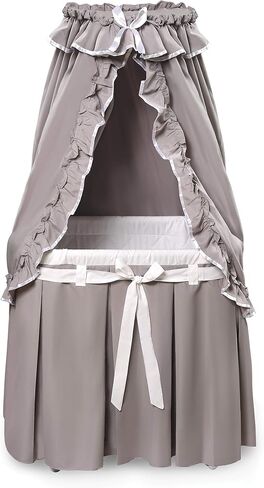 Badger Basket Majesty Canopy Bassinet, Rocking Baby Cradle Bed with Mattress, Bedding, and Storage, Oval White/Pink in Saudi Arabia