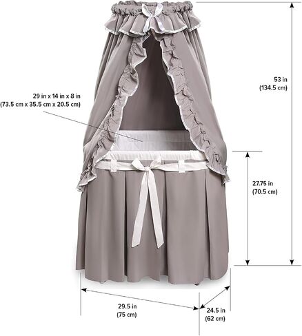 Badger Basket Majesty Canopy Bassinet, Rocking Baby Cradle Bed with Mattress, Bedding, and Storage, Oval White/Pink in Saudi Arabia