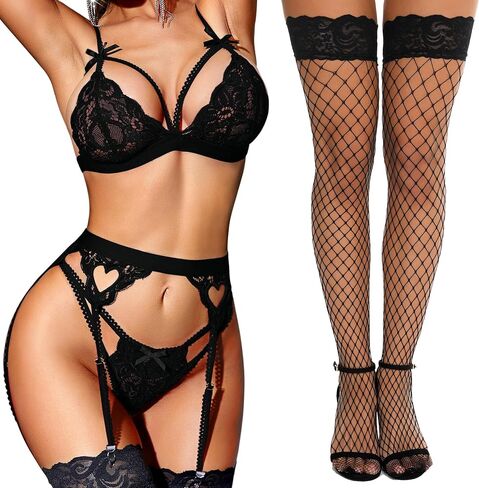 RSLOVE Women lingerie set with garter and fishnet stocking in Saudi Arabia