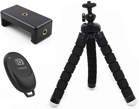 XIOQRA O Flexible Mini Phone Tripod Stand with Remote Control, Phone Clamp and Universal 1/4 Screw Mount - Easy Setup, Portable & Stable for Outdoor Shooting Lighting - 360° Rotatable Ball Head in Saudi Arabia