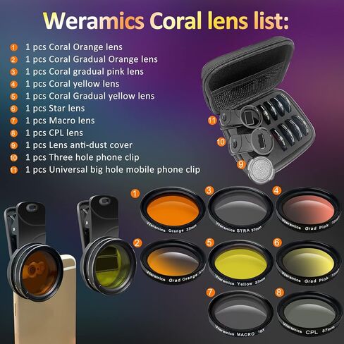 Weramics المرجان عدسة حوض السمك الشعاب مرشح عدسة أطقم للهاتف 8 المرجان العدسات كيت 1 غطاء غبار حالة 2 الشعاب عدسة مقاطع in Kuwait