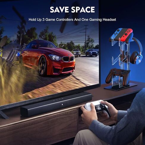 حامل وحدة تحكم عالمي مزدوج حامل سماعة الرأس: حامل وحدة التحكم في الألعاب 3 طبقات، حامل سماعة رأس من الأكريليك، منظم تخزين لسلسلة Xbox PS5 PS4 in Kuwait
