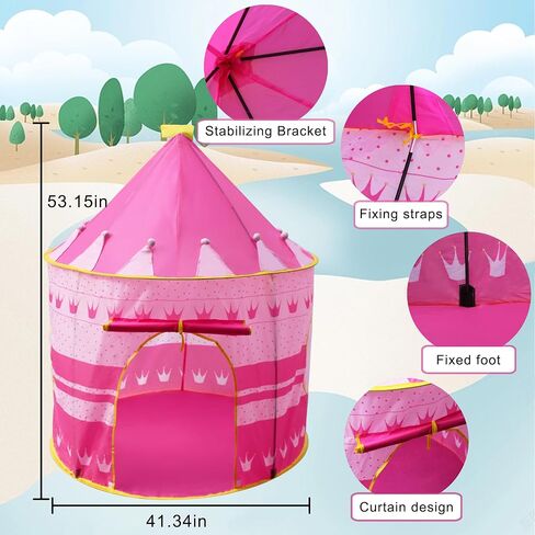 Amazcolor Princess Castle Tent, Castle Play Tent, Pop-Up Design Indoor Princess Tent with Portable Zipper Bag, Measures 53.15 x 41.34 inches When Unfolded in Saudi Arabia