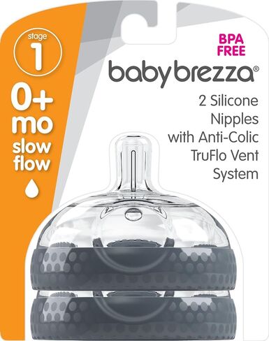 Baby Brezza Baby Bottle Replacement Parts - 2 Pack of BPA Free Replacement Tops - Medium Flow Nipple - Grey in Kuwait
