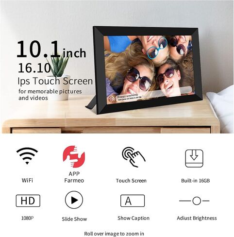 إطار صور رقمي واي فاي ذكي مقاس 10.1 بوصة من Frameo وشاشة لمس IPS 1280x800 IPS، تدوير تلقائي للصورة والمناظر الطبيعية، سهل الإعداد. تخزين 32 جيجابايت، مشاركة الصور ومقاطع الفيديو في أي مكان عبر تطبيق Frameo المجاني مدى الحياة in Kuwait