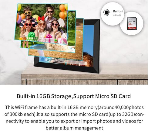 إطار صور رقمي واي فاي ذكي مقاس 10.1 بوصة من Frameo وشاشة لمس IPS 1280x800 IPS، تدوير تلقائي للصورة والمناظر الطبيعية، سهل الإعداد. تخزين 32 جيجابايت، مشاركة الصور ومقاطع الفيديو في أي مكان عبر تطبيق Frameo المجاني مدى الحياة in Kuwait