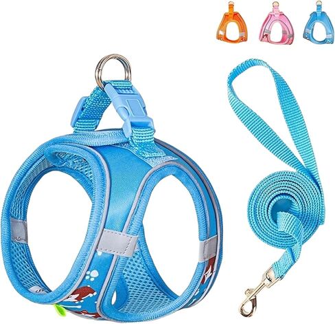 Dog Harness Small Sized Dog, No Pull Adjustable Reflective Step-in Puppy Harness with Leash Set for Extra-Small/Small Medium Large Dogs and Cats(Blue, Small) in Kuwait