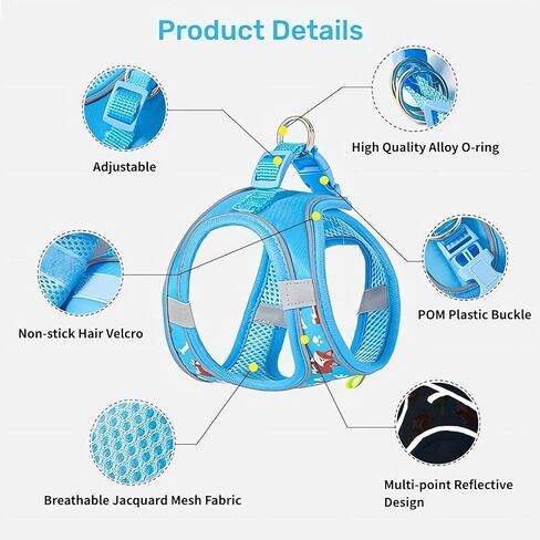 Dog Harness Small Sized Dog, No Pull Adjustable Reflective Step-in Puppy Harness with Leash Set for Extra-Small/Small Medium Large Dogs and Cats(Blue, Small) in Kuwait