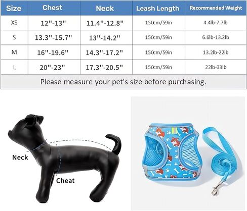 Dog Harness Small Sized Dog, No Pull Adjustable Reflective Step-in Puppy Harness with Leash Set for Extra-Small/Small Medium Large Dogs and Cats(Blue, Small) in Kuwait