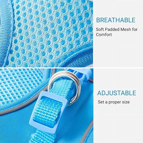 Dog Harness Small Sized Dog, No Pull Adjustable Reflective Step-in Puppy Harness with Leash Set for Extra-Small/Small Medium Large Dogs and Cats(Blue, Small) in Kuwait