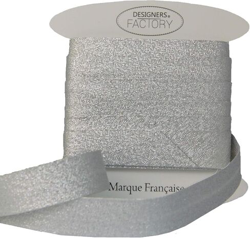 شريط انحياز فضي معدني من Designers-Factory - متوفر باللون الذهبي أو الفضي وطولين - رابط انحياز Lurex للخياطة (بمقدار 5.46 ياردة، فضي) in Kuwait