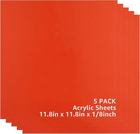 5 Pack Orange Opaque Glossy Acrylic Sheets, 12" x 12" Plexiglass Sheets 1/8 inch Thick, Plastic Sheets Acrylic Blank Boards Panel for Laser Cutting & Engraving Decor, Crafts, Signs in Saudi Arabia