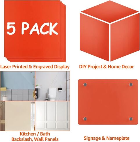 5 Pack Orange Opaque Glossy Acrylic Sheets, 12" x 12" Plexiglass Sheets 1/8 inch Thick, Plastic Sheets Acrylic Blank Boards Panel for Laser Cutting & Engraving Decor, Crafts, Signs in Saudi Arabia