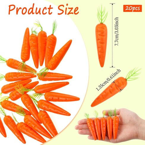 Prasacco 20 Pieces Artificial Mini Carrots, Simulation Carrots Fake Carrot Artificial Vegetables Realistic Mini Carrots for Crafts DIY Home&Kitchen Party Tabletop Decorations in Saudi Arabia