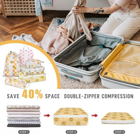 6 Set Compression Packing Cubes Compressed Storage Bags for Carry on Suitcases Packaging Luggage Bags Organizers for Travel in Saudi Arabia