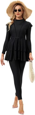 ODASDO Women’s Modest Muslim Swimsuits Outfit Swim Tops Pants and Hijab 3Pcs Plus Size Long Sleeve Rash Guard Swimwear in Saudi Arabia