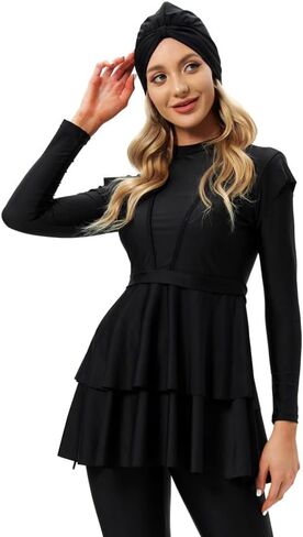 ODASDO Women’s Modest Muslim Swimsuits Outfit Swim Tops Pants and Hijab 3Pcs Plus Size Long Sleeve Rash Guard Swimwear in Saudi Arabia