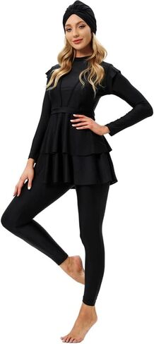 ODASDO Women’s Modest Muslim Swimsuits Outfit Swim Tops Pants and Hijab 3Pcs Plus Size Long Sleeve Rash Guard Swimwear in Saudi Arabia