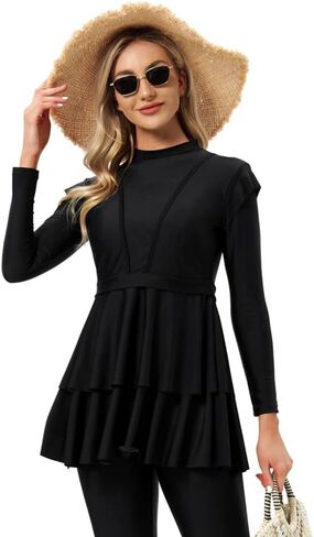 ODASDO Women’s Modest Muslim Swimsuits Outfit Swim Tops Pants and Hijab 3Pcs Plus Size Long Sleeve Rash Guard Swimwear in Saudi Arabia