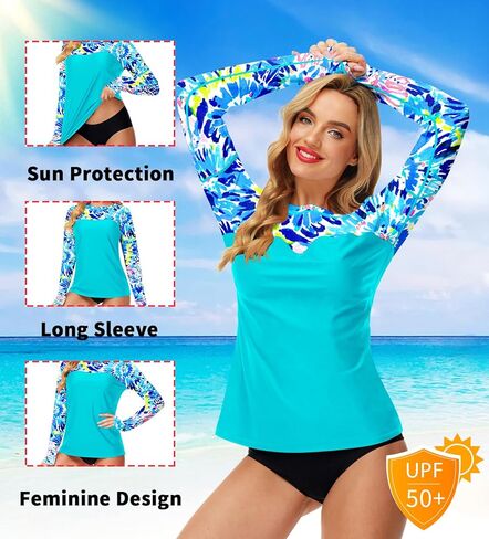 Deerose Womens Rash Guard Long Sleeve Sun Protection Shirts for Swimming in Saudi Arabia
