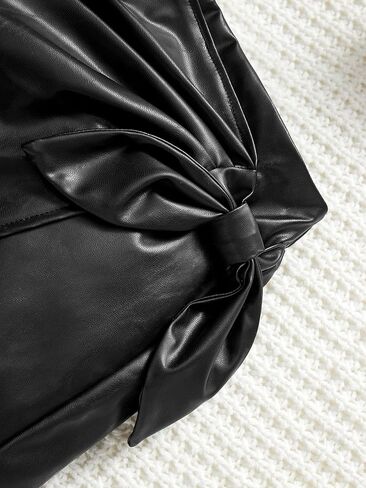 OYOANGLE Girl's Pu Leather Knot Side Wrap Ruched Elastic Waist Solid Casual Skorts in Saudi Arabia