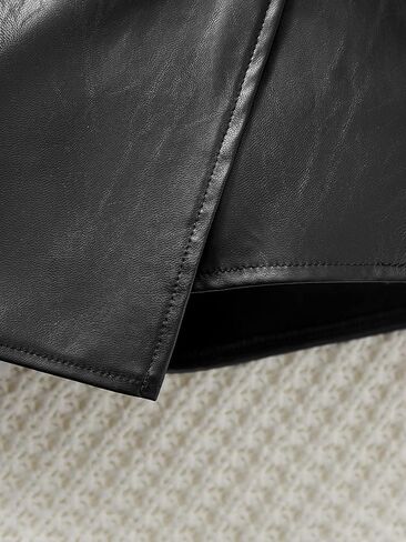 OYOANGLE Girl's Pu Leather Knot Side Wrap Ruched Elastic Waist Solid Casual Skorts in Saudi Arabia