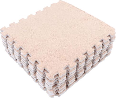 Plush Puzzle Foam Floor Mat, 10Pcs Soft Thick Split Joint Interlocking Plush Foam Rug for Room Floor (Light Tan) in Saudi Arabia