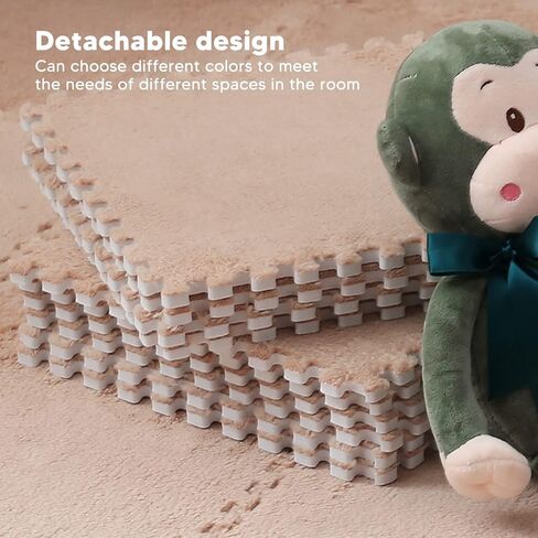 Plush Puzzle Foam Floor Mat, 10Pcs Soft Thick Split Joint Interlocking Plush Foam Rug for Room Floor (Light Tan) in Saudi Arabia